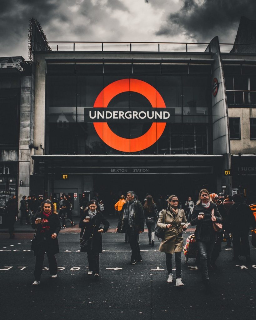 Stressed workers in front of one of London's tube stations.